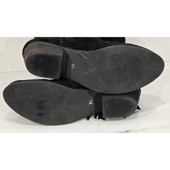 Naughty Monkey Suede Boots Over the Knee Fringe Black Boho Biker Western 8.5 - Picture 9 of 16